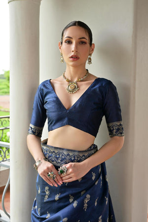 Blue Woven Warli Design Silk Saree (ACA7130)