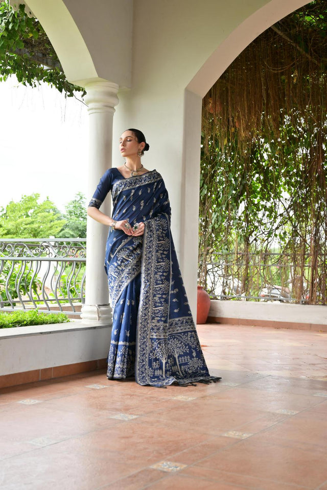 Blue Woven Warli Design Silk Saree (ACA7130)