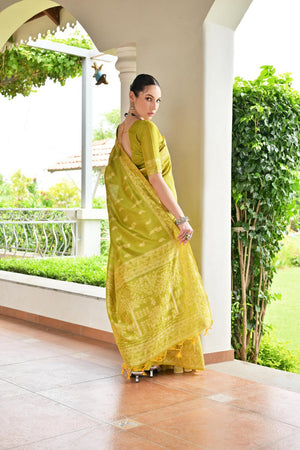 Olive Green Woven Warli Design Silk Saree (ACA7132)