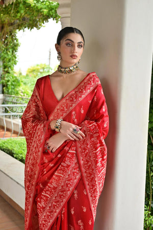 Red Woven Warli Design Silk Saree (ACA7133)