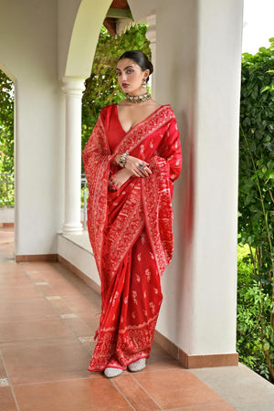 Red Woven Warli Design Silk Saree (ACA7133)