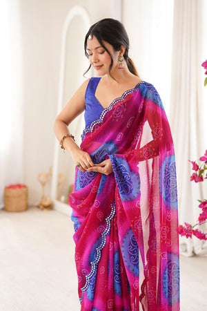 Blue Bandhani Printed Georgette Saree (ACA7135)