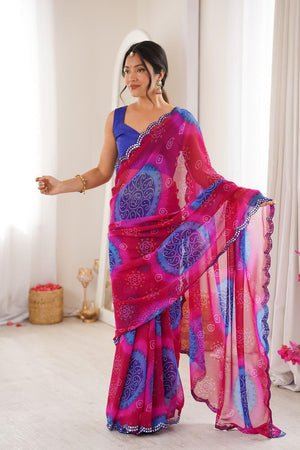 Blue Bandhani Printed Georgette Saree (ACA7135)