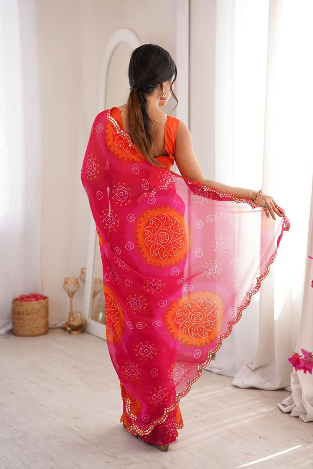 Pink Bandhani Printed Georgette Saree (ACA7136)
