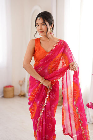 Pink Bandhani Printed Georgette Saree (ACA7136)