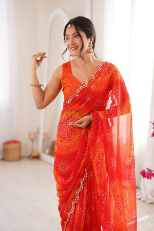 Red Bandhani Printed Georgette Saree (ACA7137)
