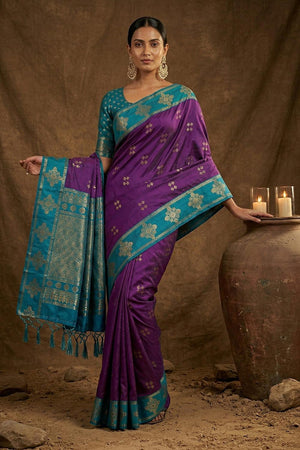 Violet Woven Soft Silk Saree (ACA7142)
