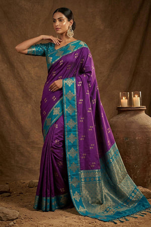 Violet Woven Soft Silk Saree (ACA7142)