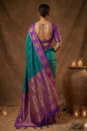 Turquoise Woven Soft Silk Saree (ACA7143)
