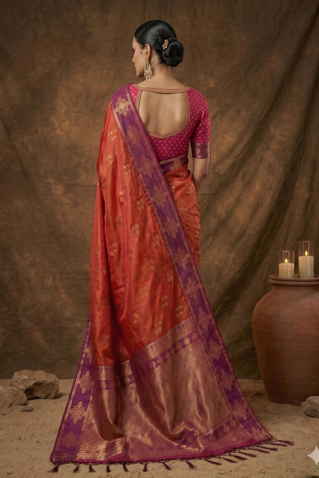 Orange Woven Soft Silk Saree (ACA7144)