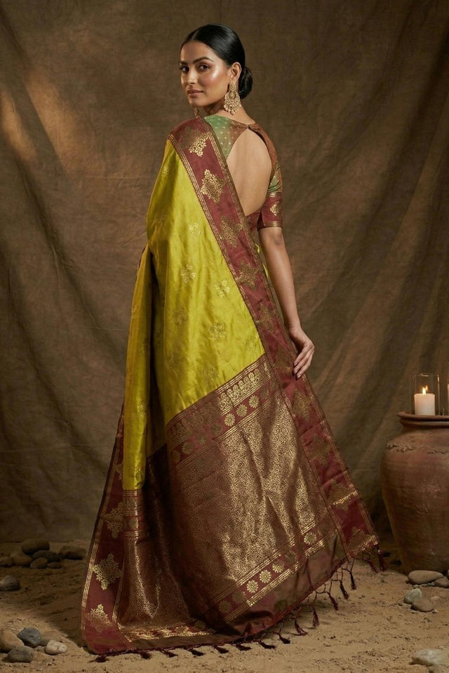 Mustard Woven Soft Silk Saree (ACA7145)