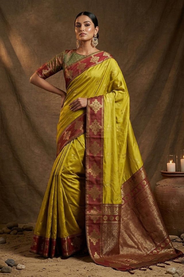 Mustard Woven Soft Silk Saree (ACA7145)