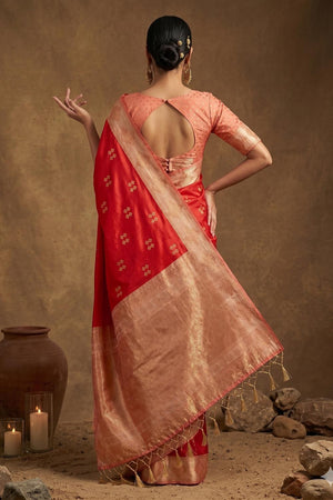 Red Woven Soft Silk Saree (ACA7146)