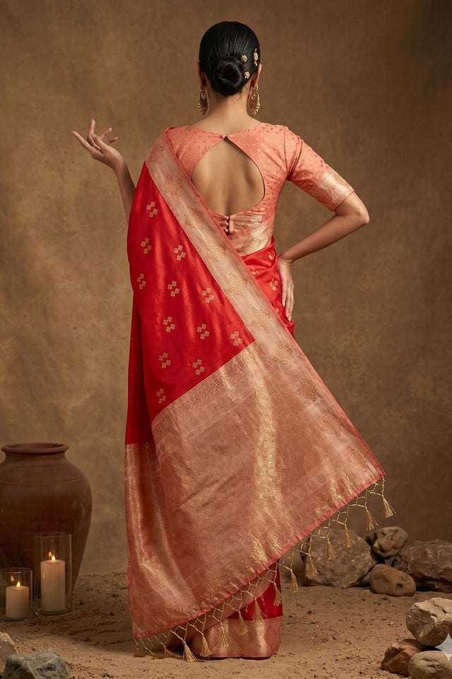 Red Woven Soft Silk Saree (ACA7146)