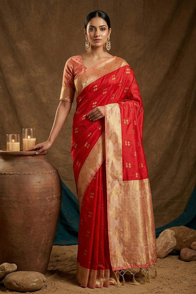 Red Woven Soft Silk Saree (ACA7146)