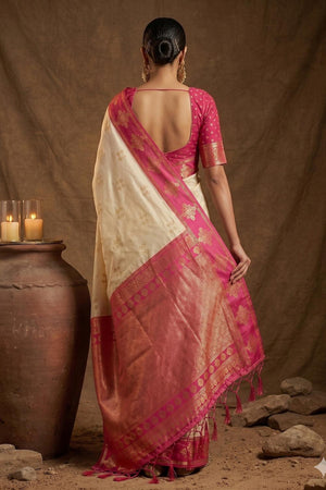 Cream Woven Soft Silk Saree (ACA7147)