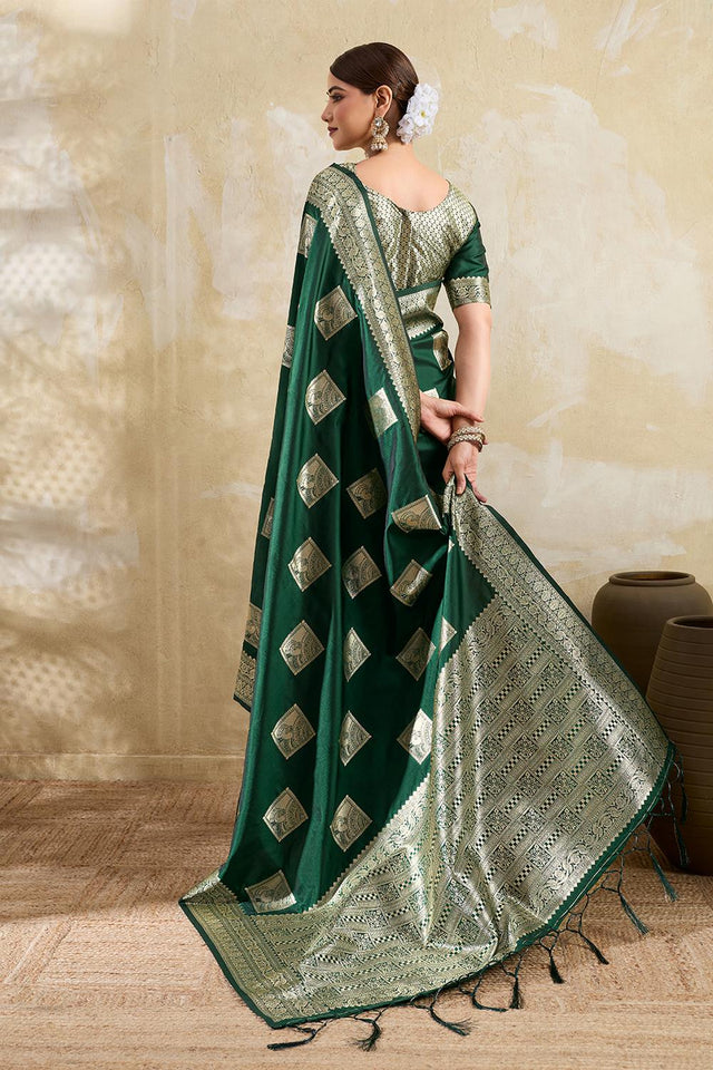Green Woven Silk Blend Saree (ACA7148)