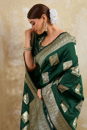 Green Woven Silk Blend Saree (ACA7148)