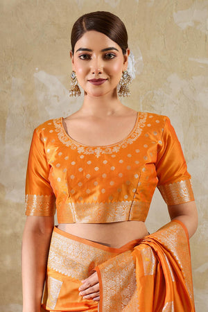 Orange Woven Silk Blend Saree (ACA7149)