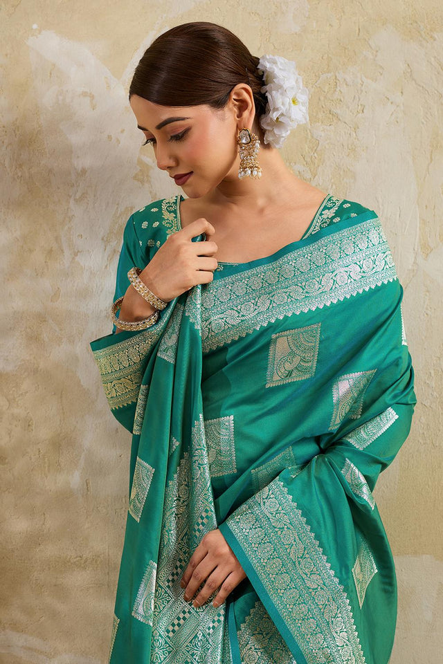 Sea Green Woven Silk Blend Saree (ACA7150)