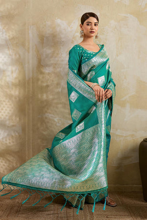 Sea Green Woven Silk Blend Saree (ACA7150)