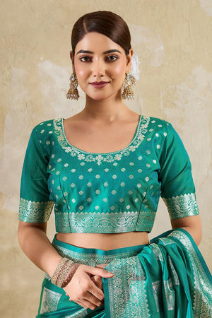 Sea Green Woven Silk Blend Saree (ACA7150)
