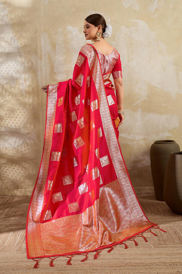 Red Woven Silk Blend Saree (ACA7151)