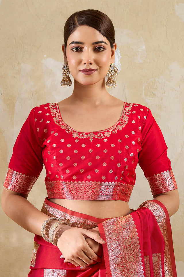 Red Woven Silk Blend Saree (ACA7151)