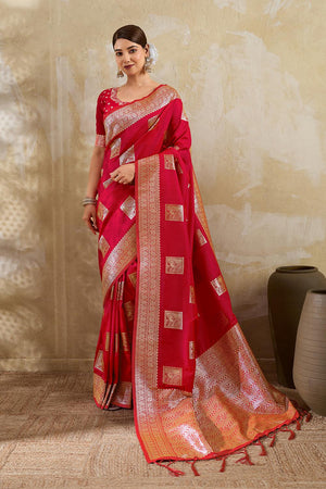 Red Woven Silk Blend Saree (ACA7151)