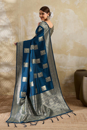 Turquoise Woven Silk Blend Saree (ACA7152)