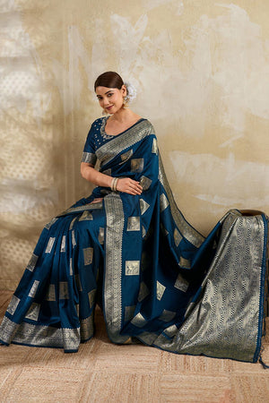 Turquoise Woven Silk Blend Saree (ACA7152)