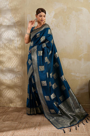 Turquoise Woven Silk Blend Saree (ACA7152)