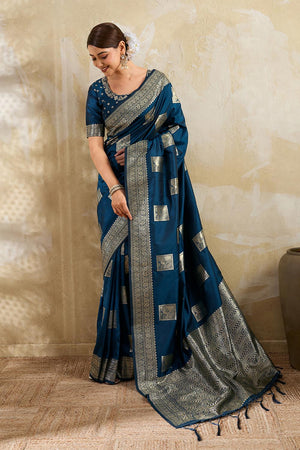 Turquoise Woven Silk Blend Saree (ACA7152)