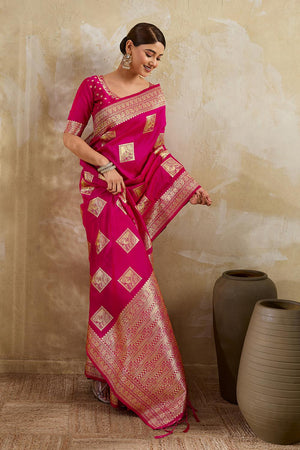 Magenta Woven Silk Blend Saree (ACA7153)