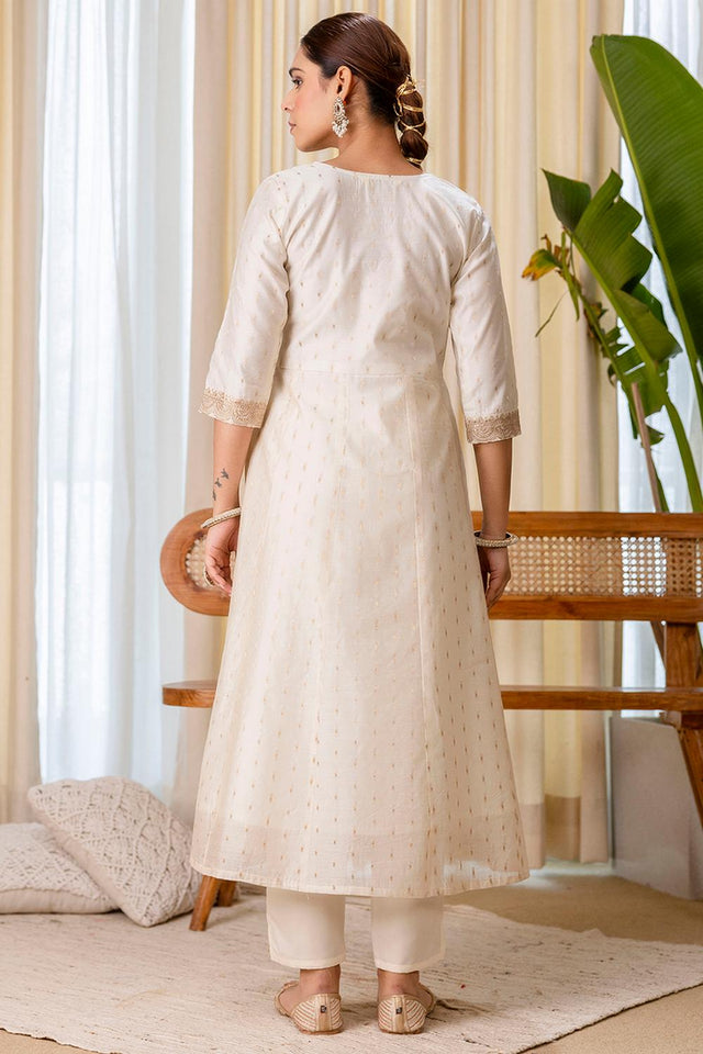 Cream Embroidered Silk Blend Anarkali Suits (ACA7156)