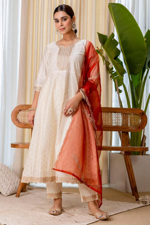 Cream Embroidered Silk Blend Anarkali Suits (ACA7156)
