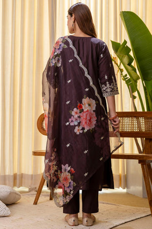 Brown Floral Embroidered Silk Blend Anarkali Suits (ACA7158)