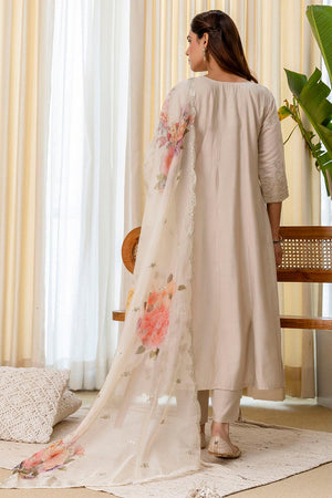 Grey Floral Embroidered Silk Blend Anarkali Suits (ACA7159)