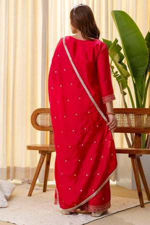 Pink Floral Embroidered Silk Blend Palazzo Suits (ACA7165)