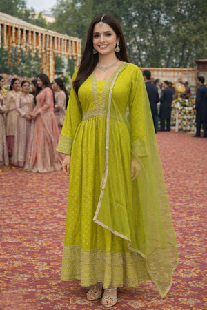 Yellow Woven Designer Viscose Gown (ACA7183)