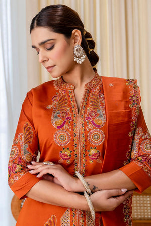 Rust Embroidered Silk Blend Palazzo Suits (ACA7189)