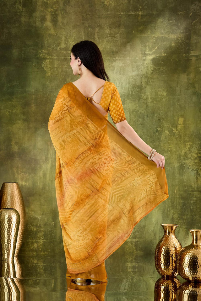 Yellow Printed Chiffon Ready to Wear Saree (ACA7199)