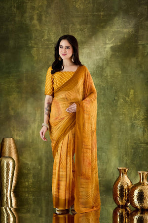 Yellow Printed Chiffon Ready to Wear Saree (ACA7199)