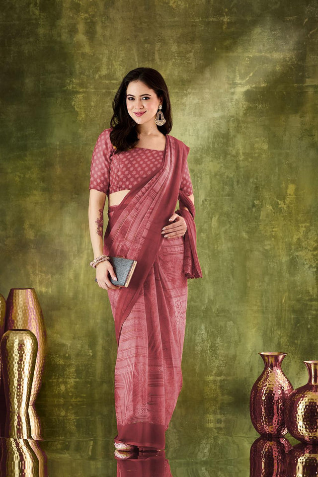Orange Printed Chiffon Ready to Wear Saree (ACA7200)