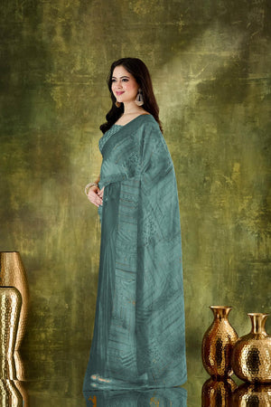 Turquoise Printed Chiffon Ready to Wear Saree (ACA7201)
