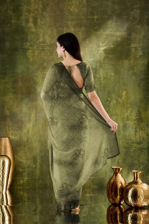 Mehendi Floral Printed Chiffon Ready to Wear Saree (ACA7203)