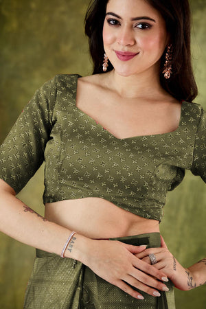 Mehendi Floral Printed Chiffon Ready to Wear Saree (ACA7203)