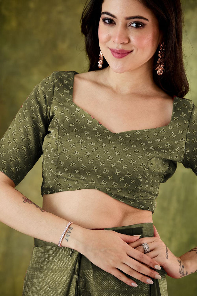 Mehendi Floral Printed Chiffon Ready to Wear Saree (ACA7203)