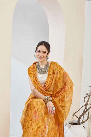 Yellow Floral Printed Chiffon Ready to Wear Saree (ACA7208)
