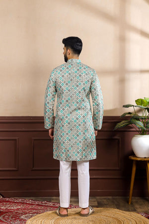 Mens Blue Floral Printed Cotton Kurta Set (ACA7223)